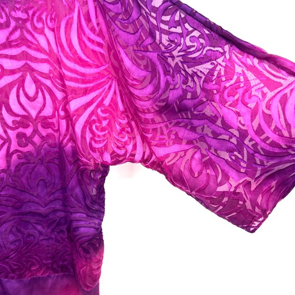 Chico's Size 1 or Medium M Sheer Floral Pink Purple Blouse Shirt Top Summer Fall - Picture 3 of 7